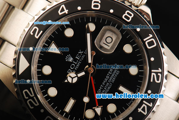 Rolex GMT-Master II Swiss ETA 2836 Automatic Movement Full Steel with Black Dial and Black Bezel - Click Image to Close